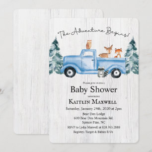 Uitnodiging voor Woodland Dieren Truck Baby Shower