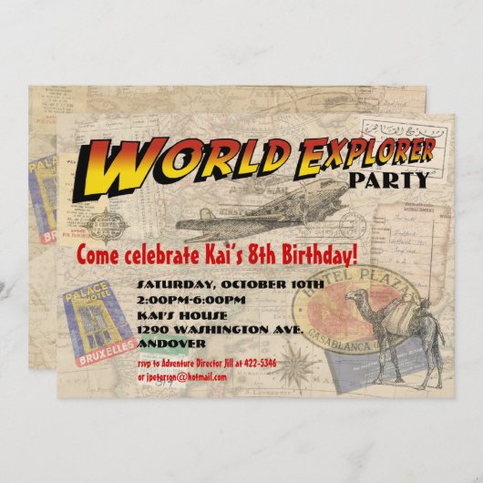 Uitnodiging voor World Explorer Party (Voorkant / Achterkant)