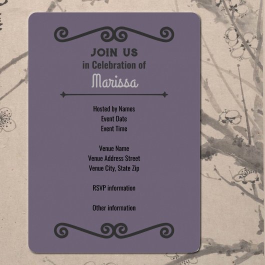 Uitnodiging voor zachte lavendel kleuren afstudeer