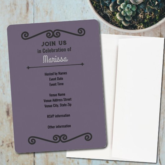 Uitnodiging voor zachte lavendel kleuren afstudeer