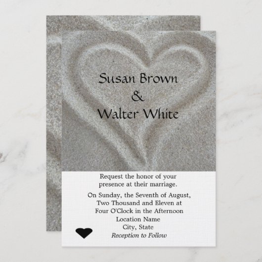 Uitnodiging voor zand-heart bruiloft (Voorkant / Achterkant)
