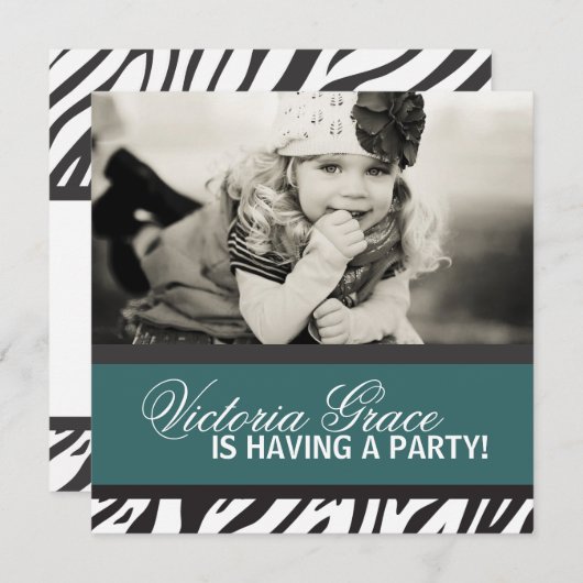 Uitnodiging voor Zebra Print Party (Voorkant / Achterkant)