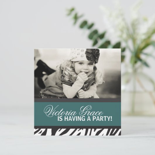 Uitnodiging voor Zebra Print Party (Staand voorkant)