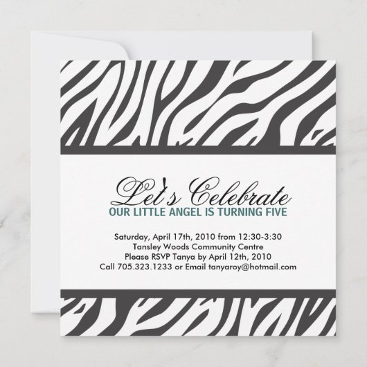 Uitnodiging voor Zebra Print Party (Achterkant)