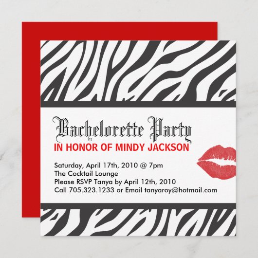 Uitnodiging voor Zebra Print Party (Voorkant / Achterkant)