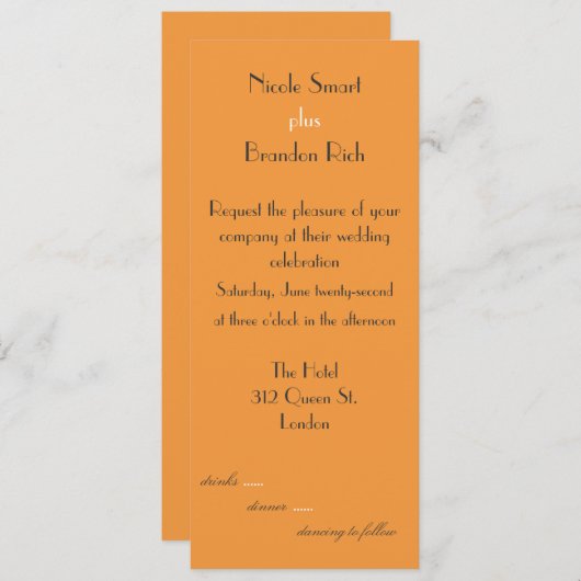Uitnodiging voor zeer tangerine bruiloft (Voorkant / Achterkant)