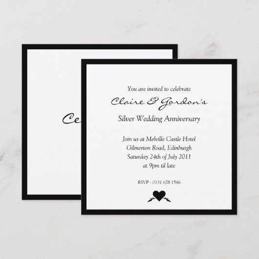Uitnodiging voor zilveren huwelijksjubileumfeest (Voorkant / Achterkant)