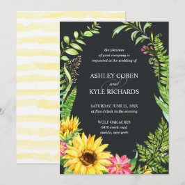 Uitnodiging voor zonnebloembruiloft met donkere ac