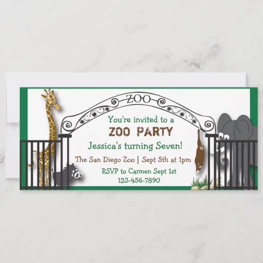 Uitnodiging voor Zoo Party (Voorkant)