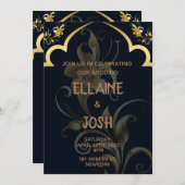 Uitnodiging voor zwarte en gouden bruiloft (Voorkant / Achterkant)