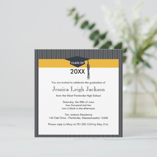 Uitnodiging voor zwarte en goudkleurige kap (Staand voorkant)