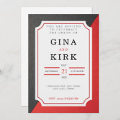 Uitnodiging voor zwarte en rode bruiloft (Voorkant / Achterkant)