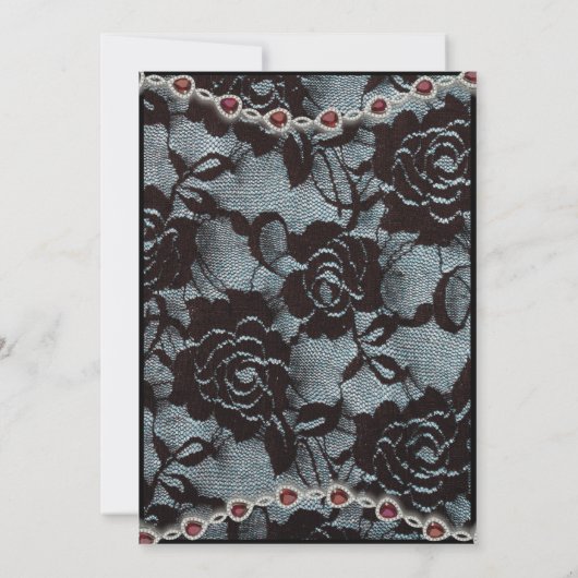 Uitnodiging voor zwarte kant en Rubies bruiloft (Achterkant)