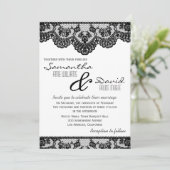 Uitnodiging voor zwarte kant en witte bruiloft (Staand voorkant)
