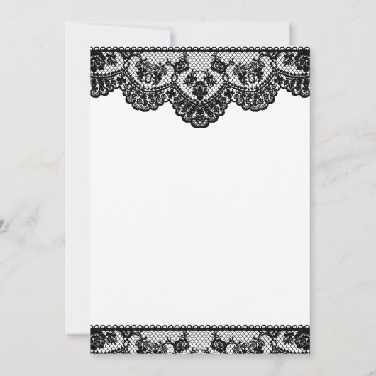 Uitnodiging voor zwarte kant en witte bruiloft (Achterkant)