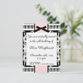 Uitnodiging voor zwarte, witte en roze feestdag (Staand voorkant)