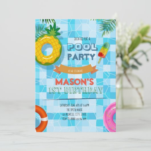 Uitnodiging voor zwembadfeest (Staand voorkant)