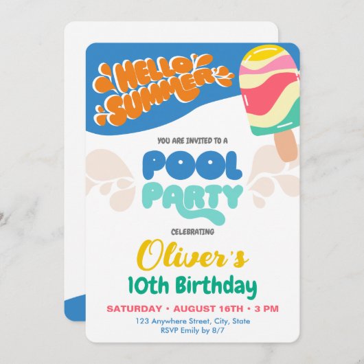 Uitnodiging voor zwembadfeest (Voorkant / Achterkant)