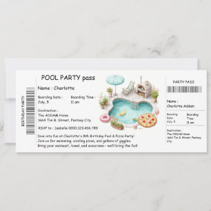 Uitnodiging voor zwembadfeest in ticketstijl – Ver