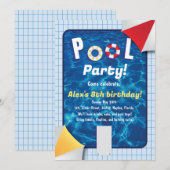 Uitnodiging voor zwembadfeest met drijvers (Voorkant / Achterkant)