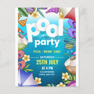 Uitnodiging voor zwembadfeest verjaardag, Zomerfee Flyer