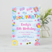 Uitnodiging voor zwembadfeest - verjaardagsuitnodi (Staand voorkant)