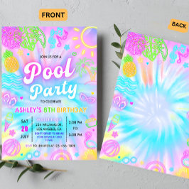 Uitnodiging voor zwembadfeest, Zomer Glow neon zwe