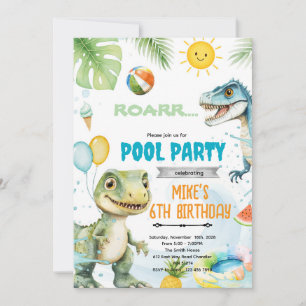 Uitnodiging voor zwembadthema met cute dinosauriër