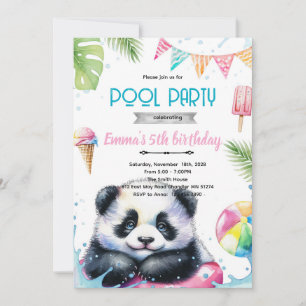 Uitnodiging voor zwembadthema met cute panda