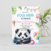 Uitnodiging voor zwembadthema met cute panda (Staand voorkant)