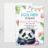 Uitnodiging voor zwembadthema met cute panda (Voorkant / Achterkant)