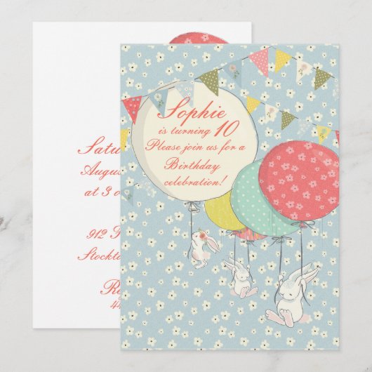 Uitnodiging voorlentevende bunny Birthday (Voorkant / Achterkant)