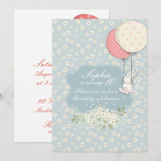 Uitnodiging voorlentevende bunny Birthday (Voorkant / Achterkant)