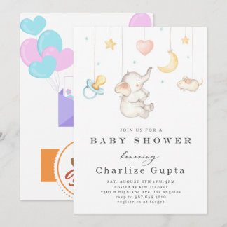 Uitnodiging Waterverf Baby shower Elephant