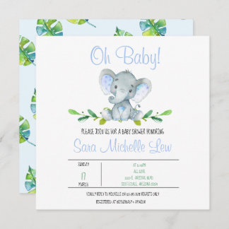 Uitnodiging Waterverf Baby shower Elephant