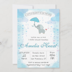 Uitnodiging Waterverf Baby shower Elephant