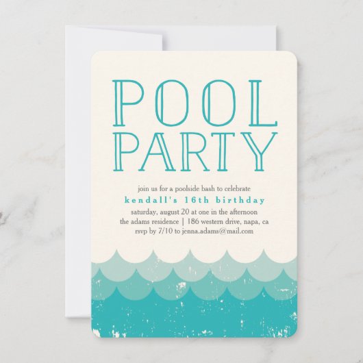Uitnodiging  Waves Pool Party (Voorkant)