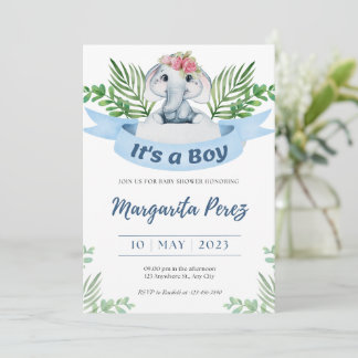Uitnodiging Welkom Baby Boy Olifant Illustratie