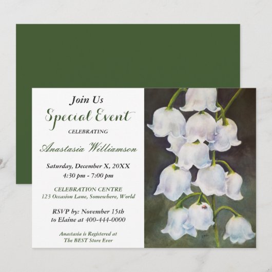 UITNODIGING WHITE LILY OF THE VALLEY FEestJE (Voorkant / Achterkant)