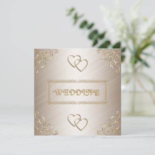 Uitnodiging Wit met gouden versieringen (Staand voorkant)