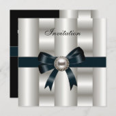 Uitnodiging Zijde Zijderroam Bow Black (Voorkant / Achterkant)