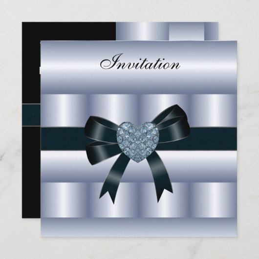 Uitnodiging Zijderblauw Zilverzwart Ruiteit (Voorkant / Achterkant)