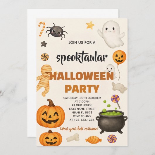 Uitnodiging Zombie Halloween Party (Voorkant / Achterkant)