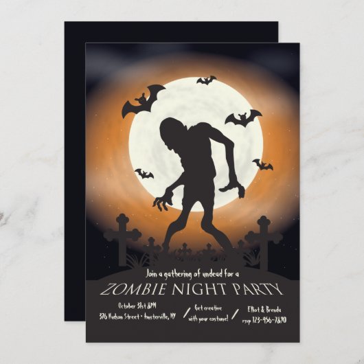 Uitnodiging Zombie Night Halloween Party (Voorkant / Achterkant)