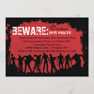 Uitnodiging Zombie Red Halloween Party