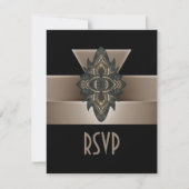 Uitnodiging Zwart Goud Beige Art Deco RSVP (Voorkant)