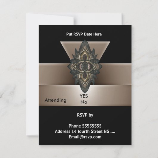 Uitnodiging Zwart Goud Beige Art Deco RSVP (Achterkant)