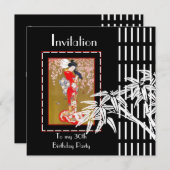 Uitnodiging Zwart Wit Aziatische Bamboe (Voorkant / Achterkant)