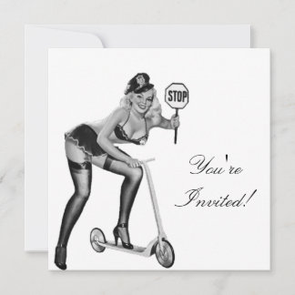 Uitnodiging Zwart & Wit Stijl Pin-Up Meisje 1