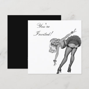Uitnodiging Zwart & Wit Stijl Pin-Up Meisje 19